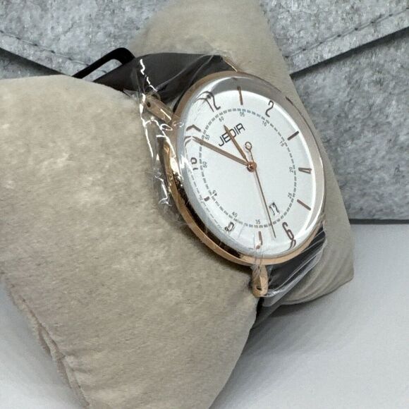 Jedir M.6014 Men Black Leather Strap Analog White Dial Quartz Wrist Watch JNA61 - Picture 4 of 12